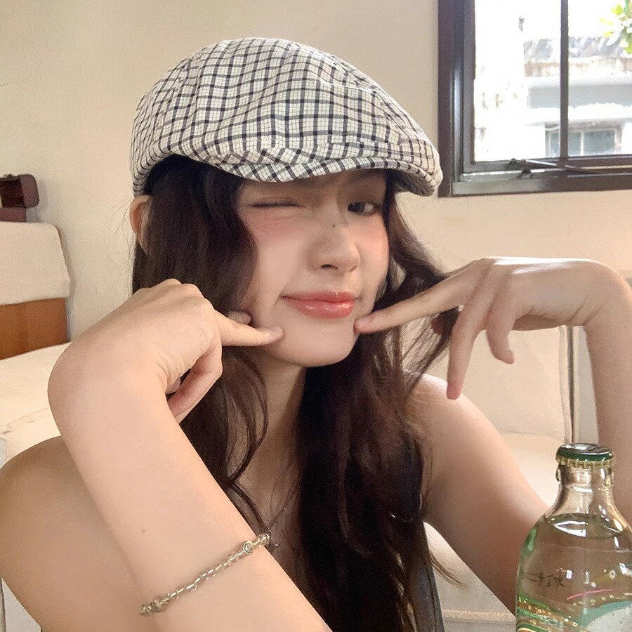 ハンチング帽子 レディース 韓国ファッション チェック柄 (T)