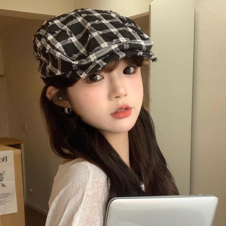 Rakuten - ハンチング帽子 レディース 韓国ファッション チェック柄 (T)