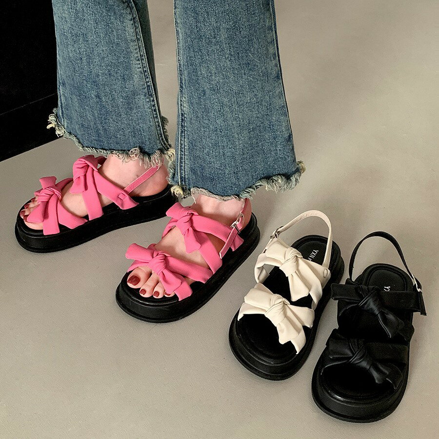Rakuten - 厚底リボンサンダル (T)