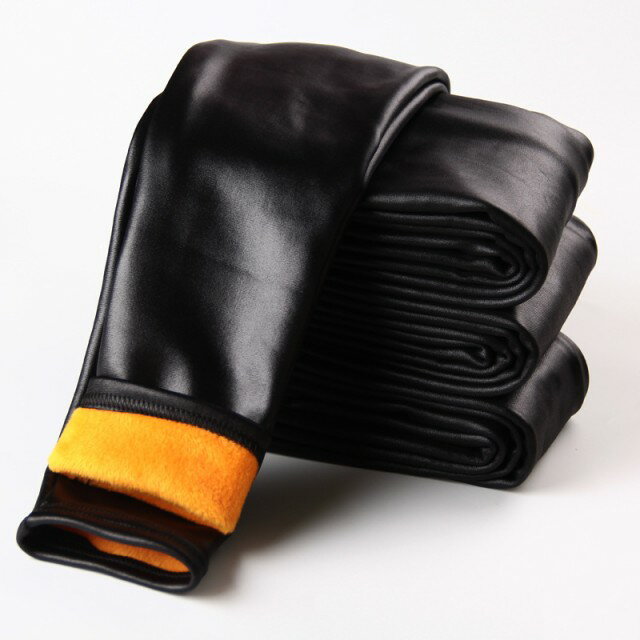 女の子 レギンスパンツ 裏起毛 フェイクレザー スキニーパンツ 革パン 子供 裏ボア(T)