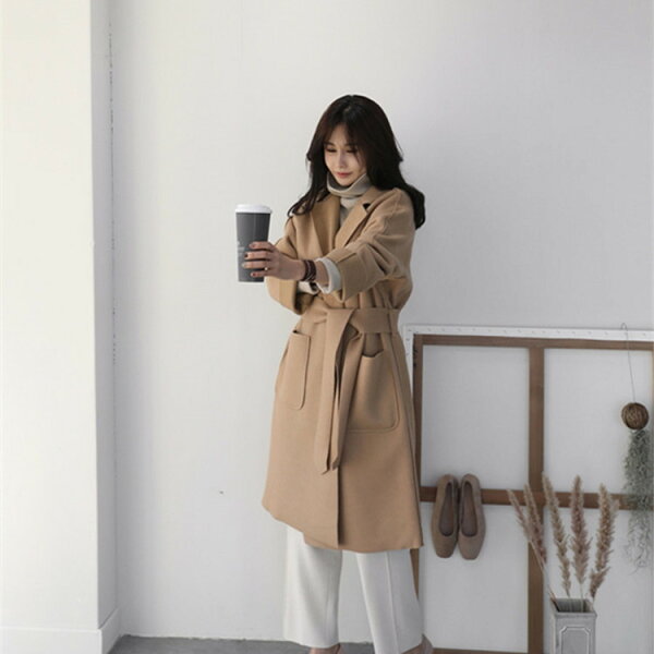 韓国ファッションダスターコートジャケット女性らしいレディーストレンチコート(T)
