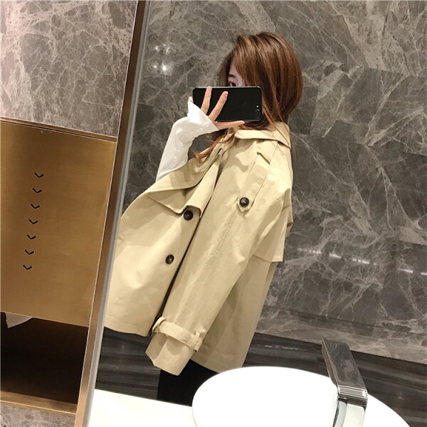 韓国ファッションショート丈女性らしいトレンチコート(T)
