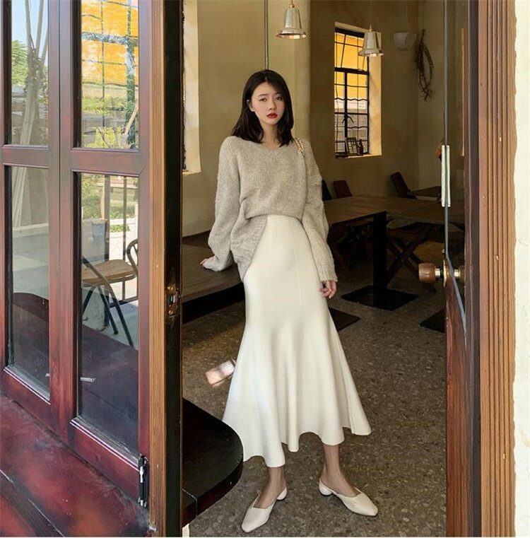 スリムフィッシュテイル ニット ハイウエスト タイトスカート (T)