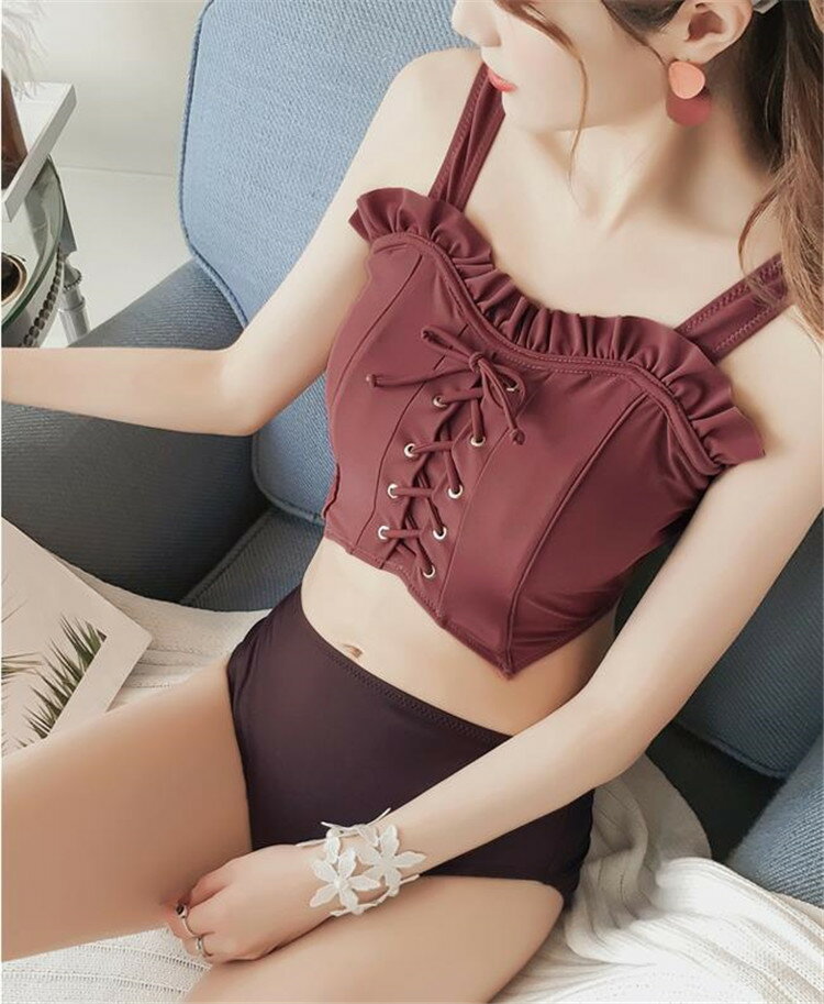 優雅 女性らしい 快適 スプリット 可愛い系 温泉 ビキニ シンプル 水着 3点セット(T)