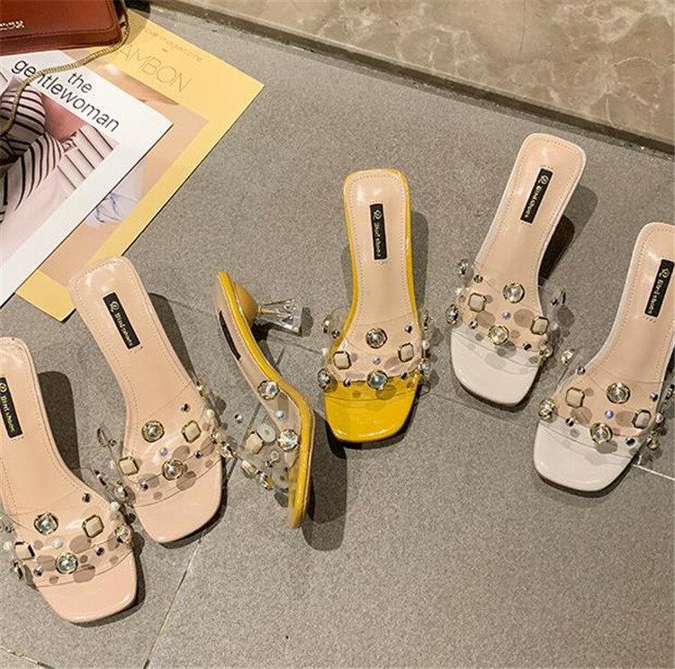 韓国 デザイン フリップフロップ サンダル プラスチック ファインヒール クリスタル(T)