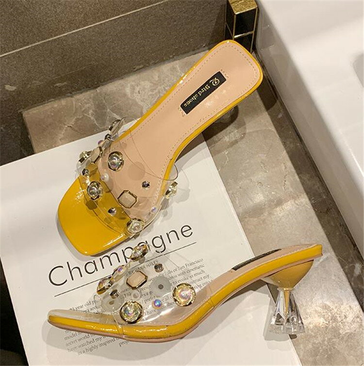 韓国 デザイン フリップフロップ サンダル プラスチック ファインヒール クリスタル(T)