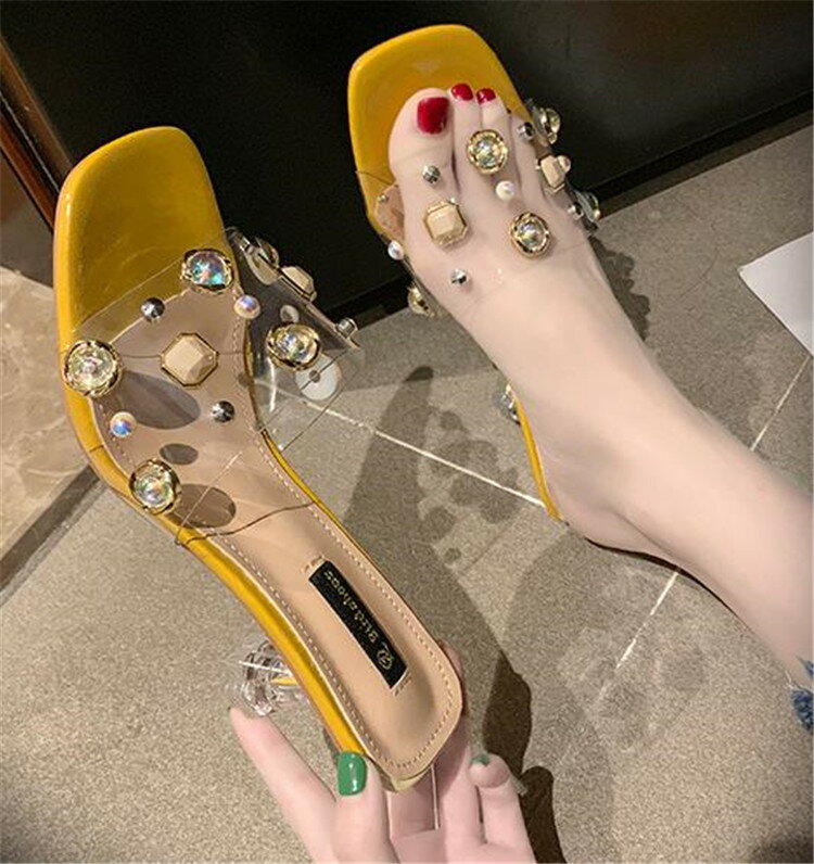 韓国 デザイン フリップフロップ サンダル プラスチック ファインヒール クリスタル(T)