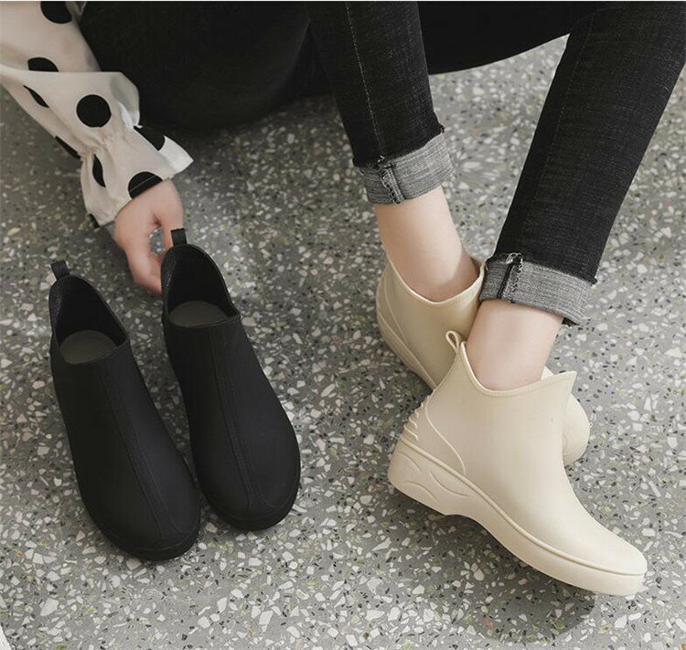 レインシューズ ラウンドトゥ 歩きやすい ショートブーツ 滑り止め 防水[J][K](T)