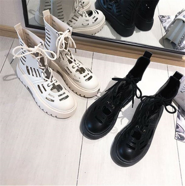 マーチンブーツ 薄い 透け感 通気性 ショートブーツ サンダル[K](T)