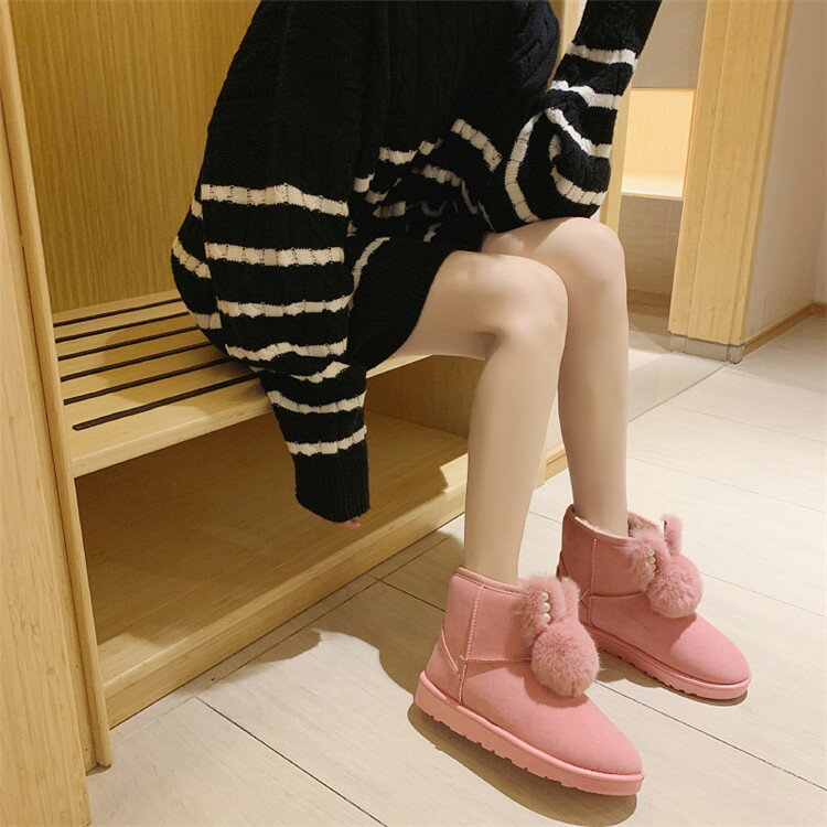 韓国ファッション ショートブーツ コットンシューズ 厚底 スリップ ウォーム スムートン(T)