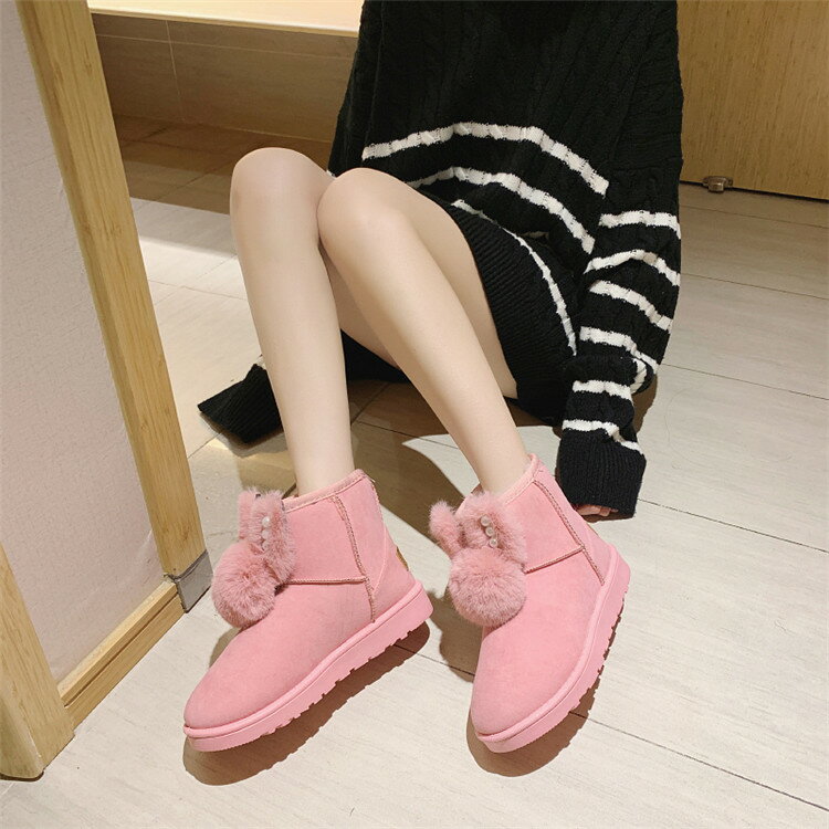 韓国ファッション ショートブーツ コットンシューズ 厚底 スリップ ウォーム スムートン(T)