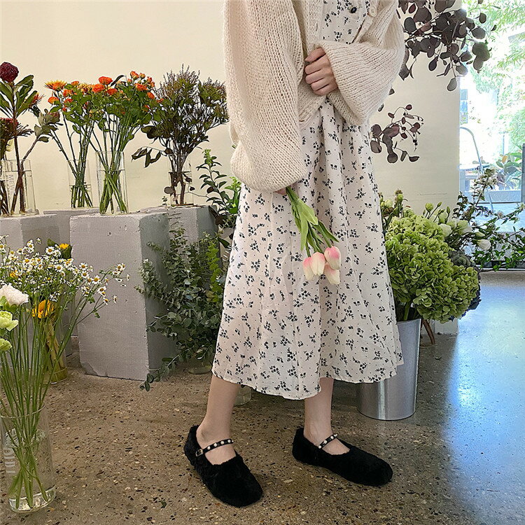 韓国ファッション ボタン 靴 子羊の髪 スリップ タイドファッション(T)