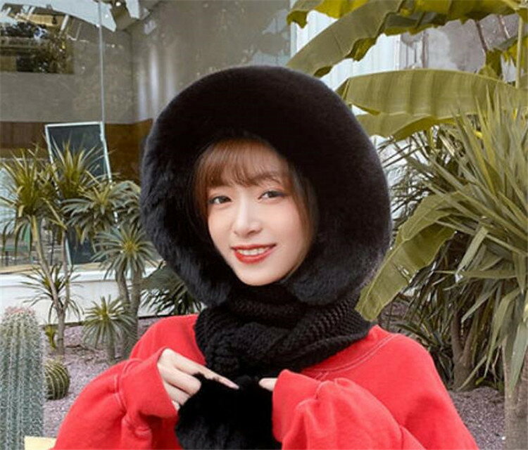 韓国ファッション ハット スカーフ オールインワン 耳の保護 暖かい ニットの帽子 可愛い系 可愛い(T)
