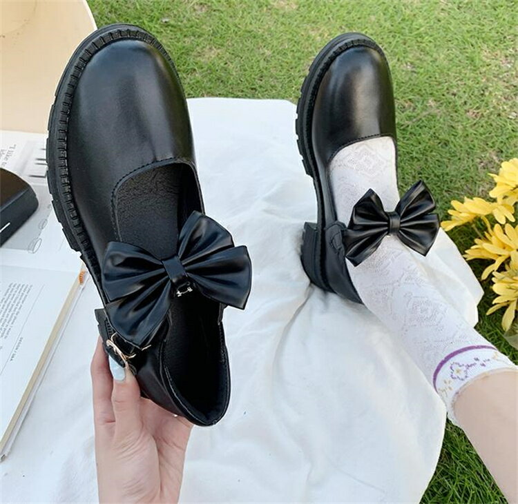 蝶結び メリージェーン 薄いスタイル 靴 太いヒール[K](T) 2