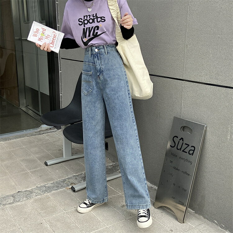 ジーンズ ストレートレッグ スリム カジュアル おしゃれ ワイドパンツ[K](T)