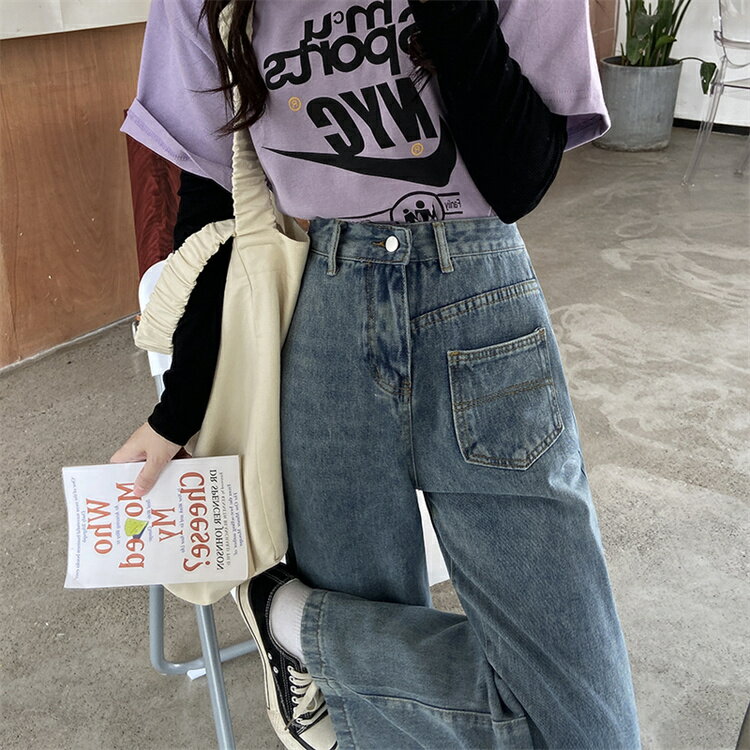 ジーンズ ストレートレッグ スリム カジュアル おしゃれ ワイドパンツ[K](T)