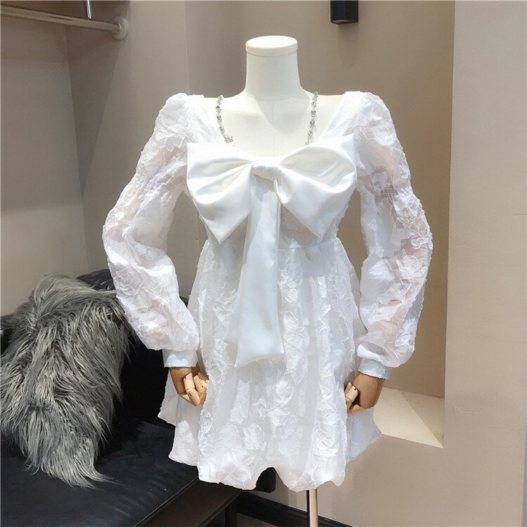 シンプルで持ちやすくて機能的 通勤 蝶結び ダイヤモンド スリング オフショルダー ワンピース[K](T)