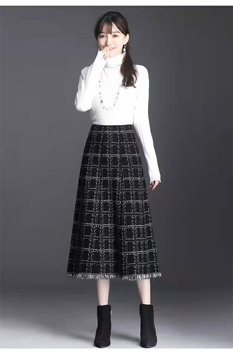 韓国ファッション ハイウエスト 傘スカート 膝上 Aライン ニットスカート ロングスカート[K](T)