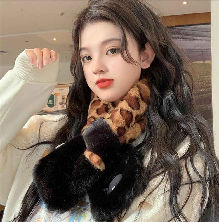 綺麗 物 韓国ファッション ヒョウ柄 ぬいぐるみ スカーフ かわいい トレンド[K](T)