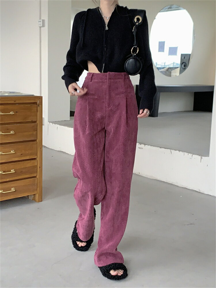 韓国ファッション カーディガン ハイウエスト ロングパンツ ニットトップス セット[K](T)