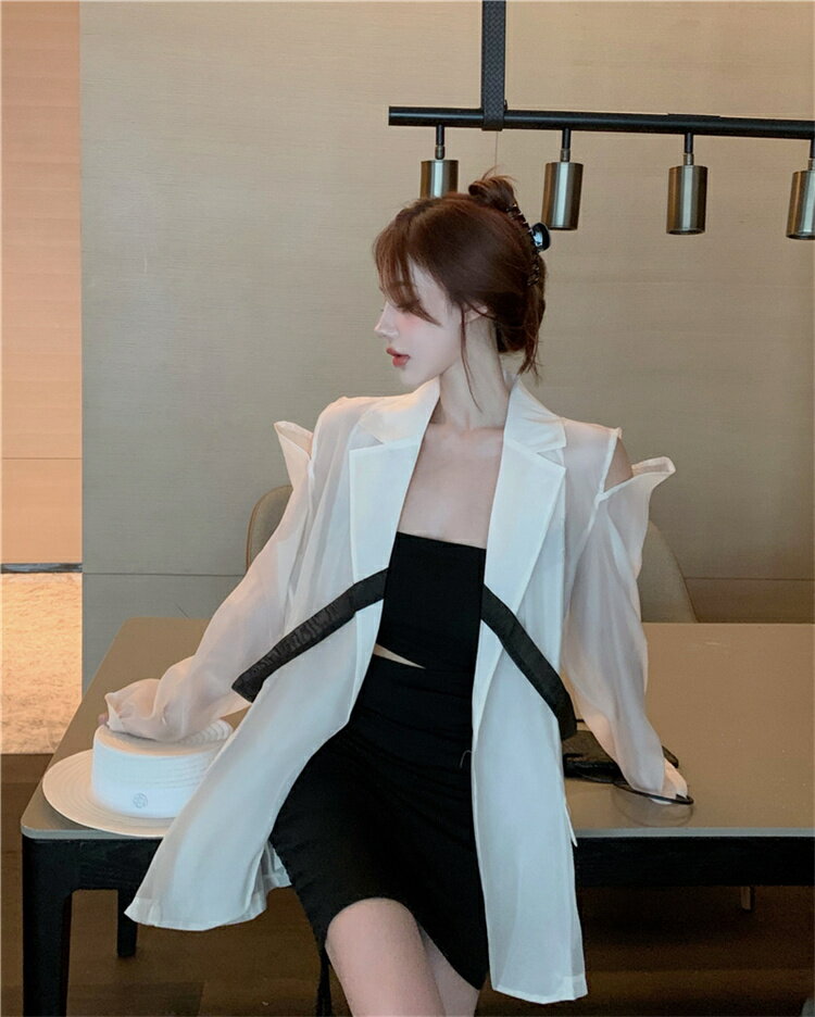 おしゃれ オフショルダー チュール 日焼け防止 スーツジャケット[K](T)