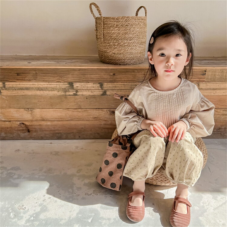 快適 カジュアル 子供 リネン シャツ パフスリーブ[K](T)