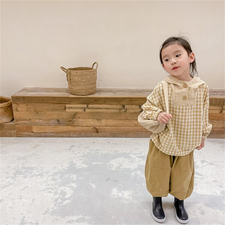 フード付き シャツ パーカー ガールズ 女の子 コート 子供 リネン 綿[K](T)