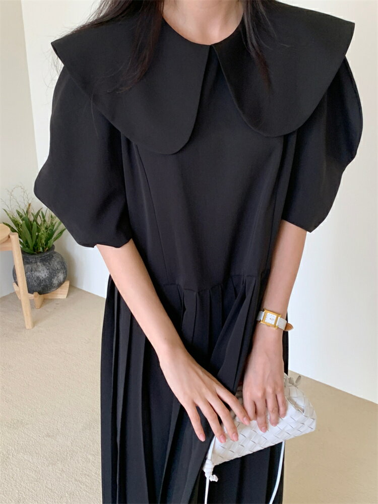 お出かけ パフスリーブ ロング プリーツドレス[K](T)のサムネイル