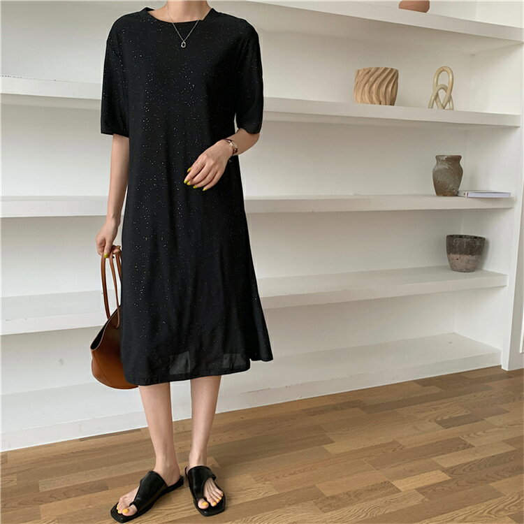 美シルエット 大きいサイズ Tシャツドレス ワンピース シンプル[K](T)