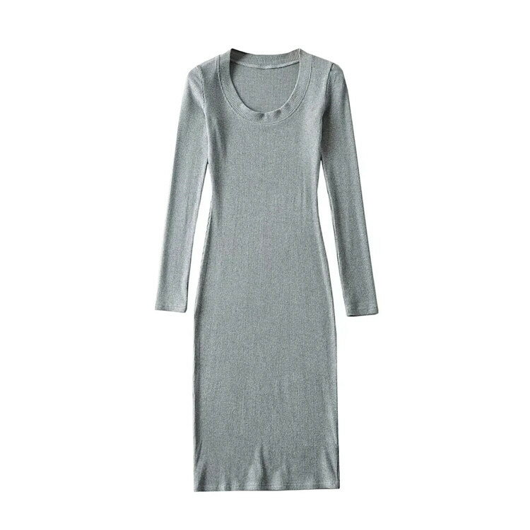 デイリー ウェア 通勤 レトロ ラウンドネック 長袖 タイト タイトスカート ワンピース[K](T)