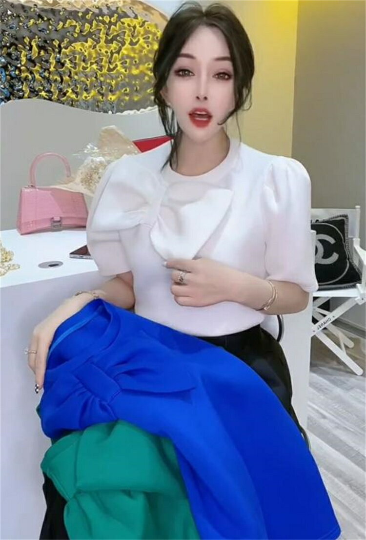 韓国ファッション 半袖 おしゃれ Tシャツ 蝶結び 快適 トップス[K](T)