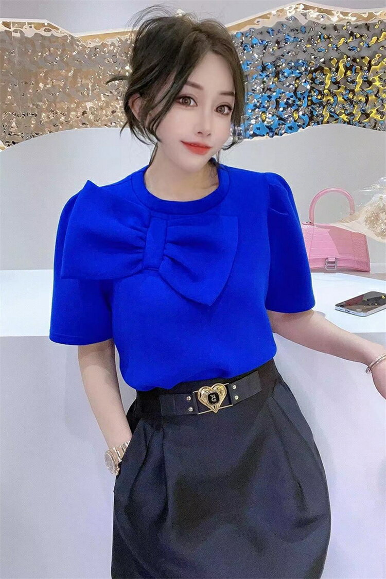 韓国ファッション 半袖 おしゃれ Tシャツ 蝶結び 快適 トップス[K](T)