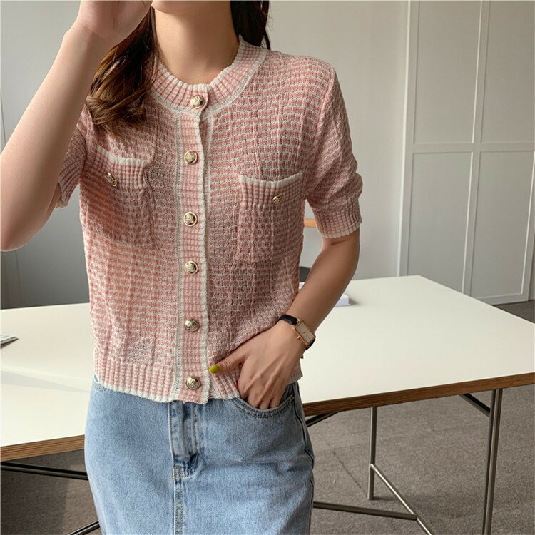 韓国ファッション レディース ショート丈 薄手カーディガン[K](T)