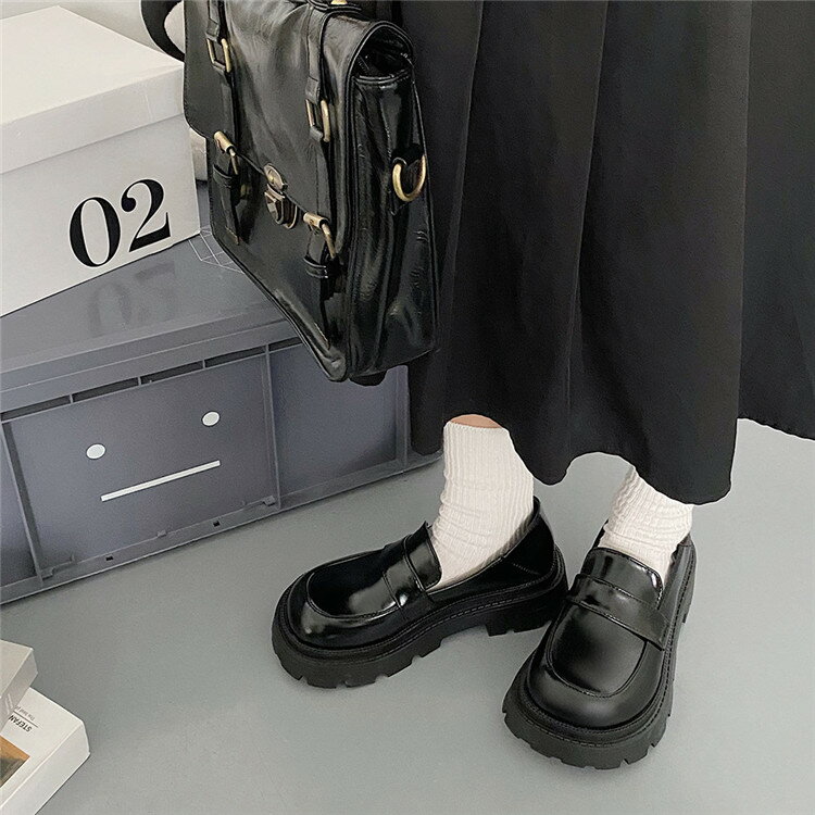 ガールズ 女の子ファッション 小さな革の靴 レトロ 厚底 シンプル ローファー シングルシューズ[K](T)