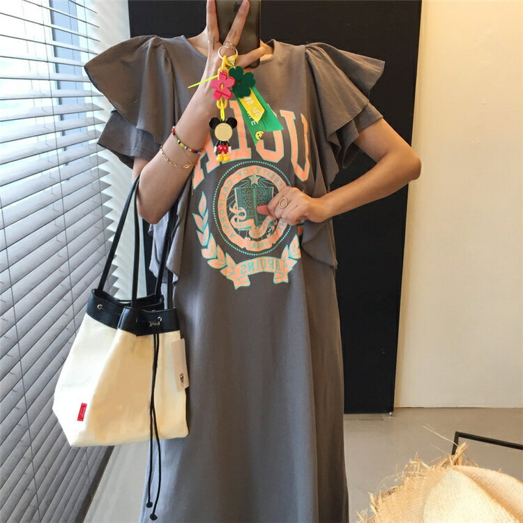 半袖 Tシャツワンピース カジュアル ラウンドネック[K](T)