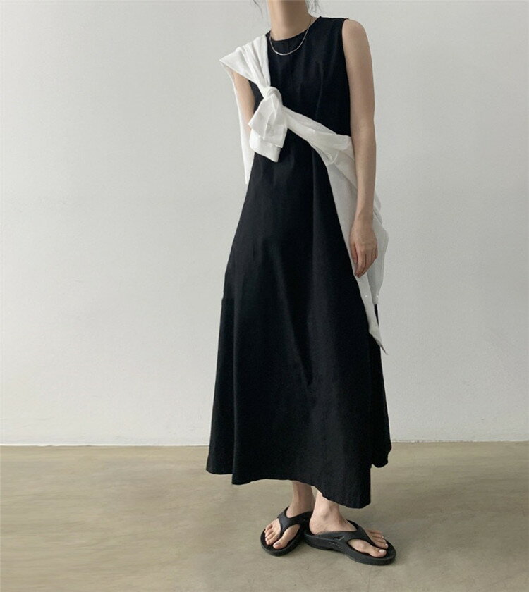って正解でした ゆったり 袖なし コットンリネン ワンピース[K](T)