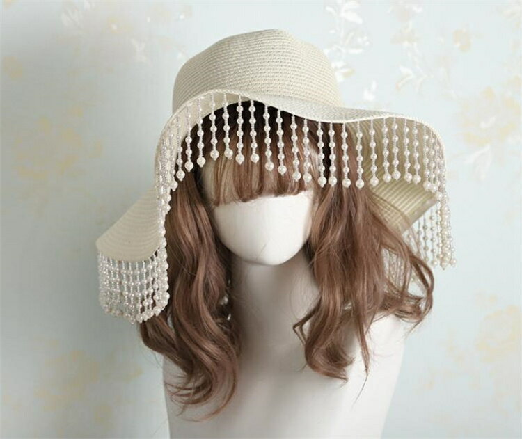 麦わら帽子 タッセル レトロ シェード ビッグブリムハット[K](T)