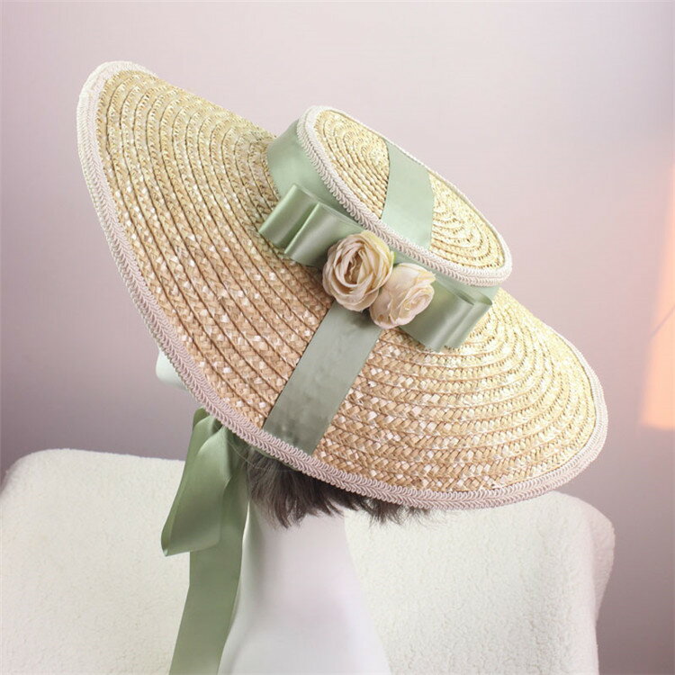 エレガント 麦わら帽子 レディース 大きなつば サンハット[K](T)のサムネイル