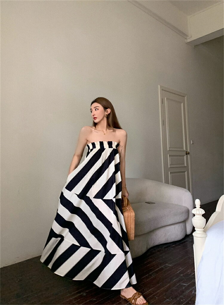 ストライプ ロングスカート カジュアル ベアワンピ おしゃれ イレギュラー[K](T)