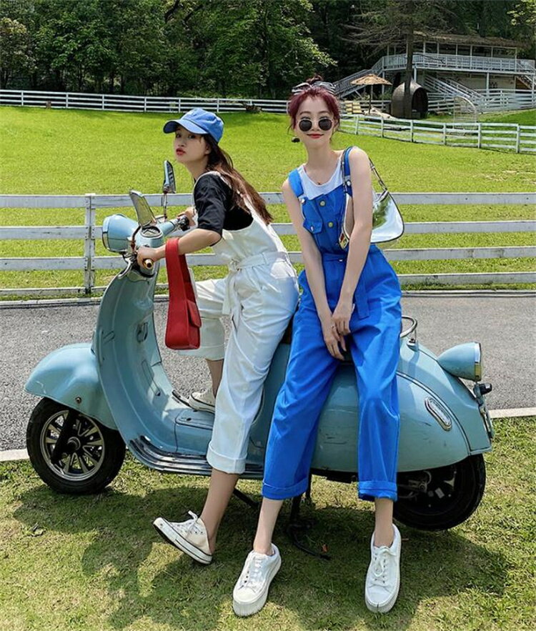 韓国ファッション サスペンダー スリム オールインワン カーゴパンツ[K](T)