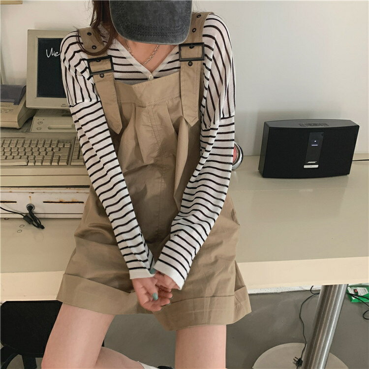 カジュアル オーバーオール ショートパンツ ワイドパンツ 肌にやさしい[K](T)