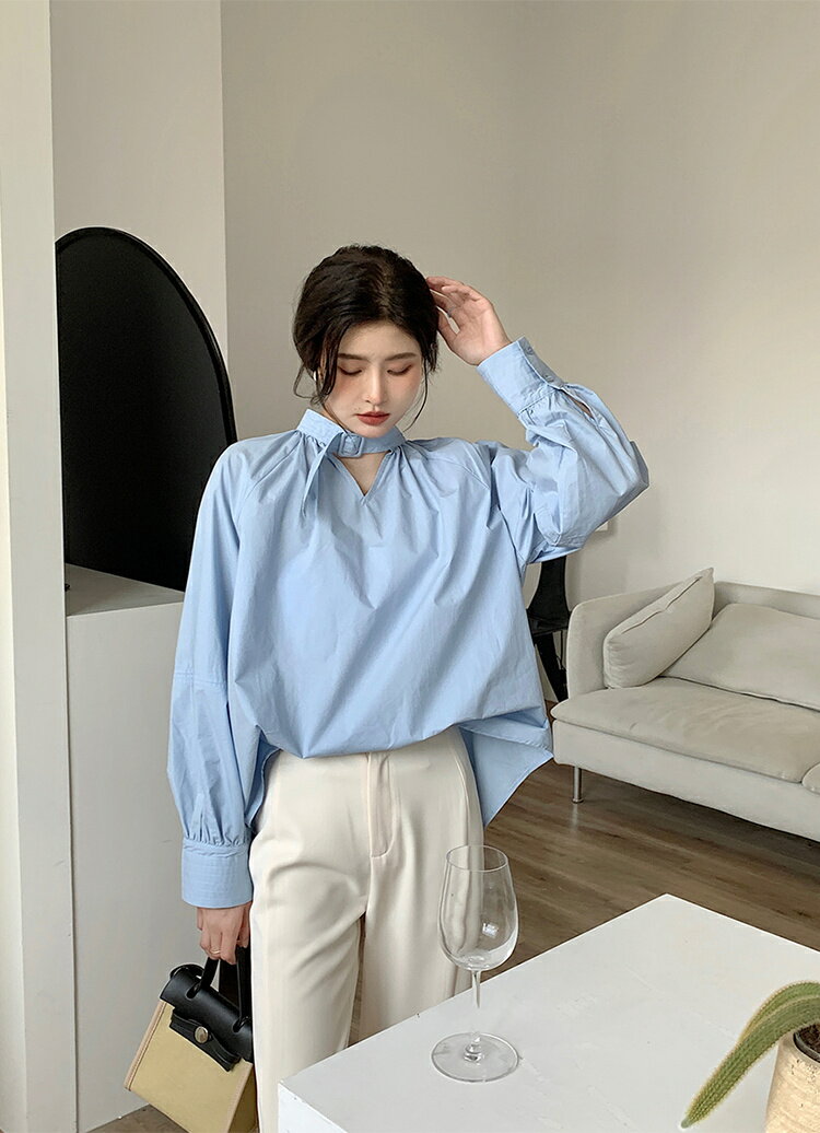 INSスタイル デザインセンス Vネック シャツ (T)