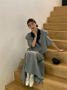 上品 韓国ファッション コート 半袖 ロングスカート 洗練された エレガント 2点セット[K](T)