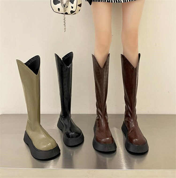 ピュアカラー ブリティッシュスタイル ロングブーツ レトロ[K](T)