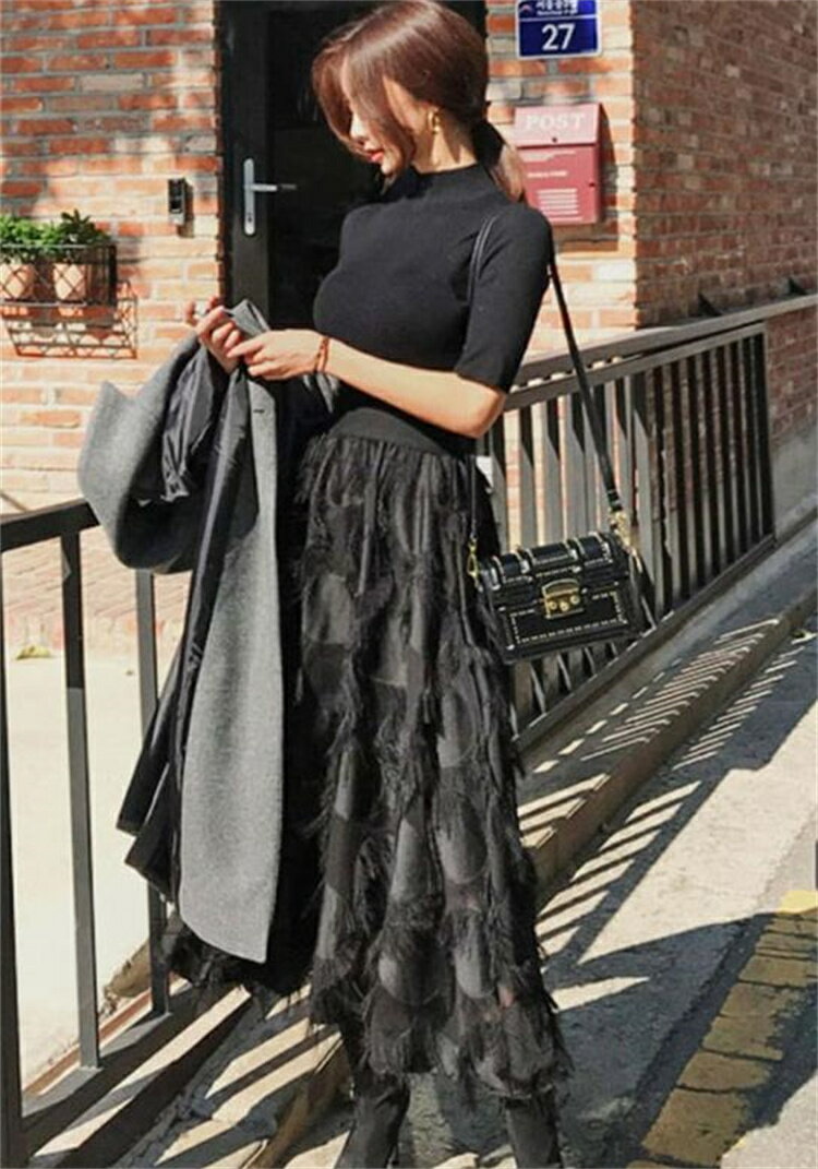 ロングスカート オーバー カジュアル ハイウエスト a字[K](T)