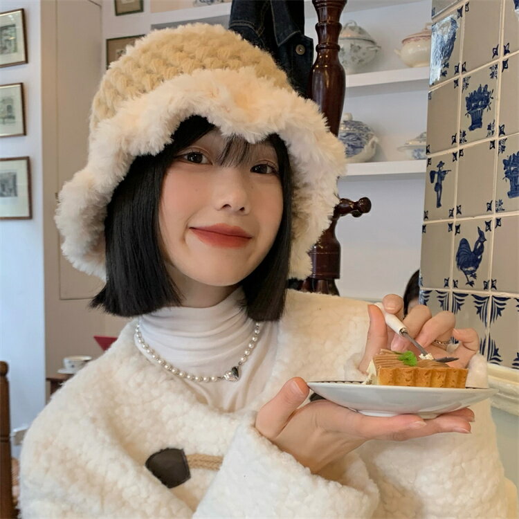 保温ニット毛糸帽 モコモコ漁師帽 (T)