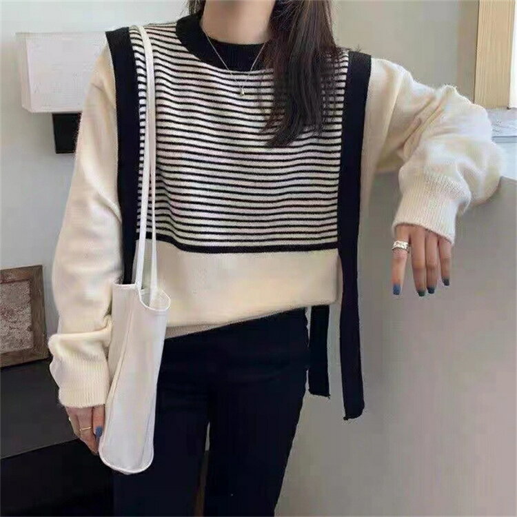 楽天グリンファクトリーリピーター多数 ゆったり ボーダー タイドファッション セーター ニットトップス[K]（T）