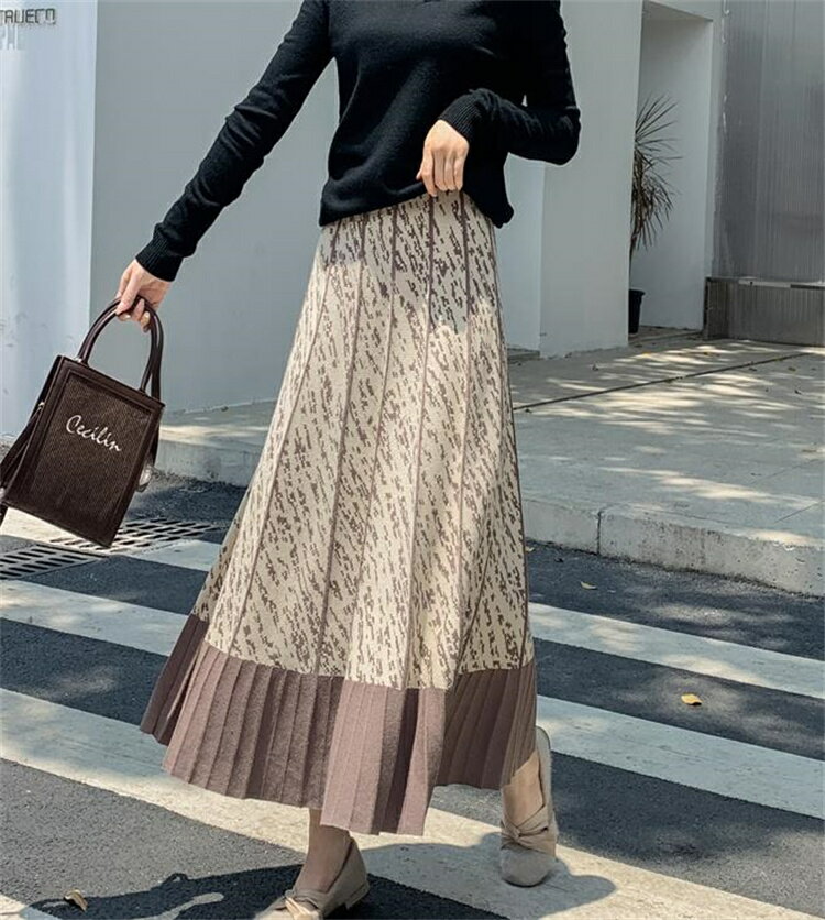 ロングスカート Aライン プリント 大きいサイズ裾 スリム 中丈 傘スカート[K](T)