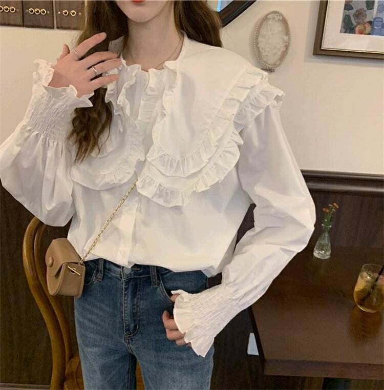 大人っぽい 韓国ファッション 大きいサイズ カジュアル 上着 スリム シャツ パフスリーブ[K](T)