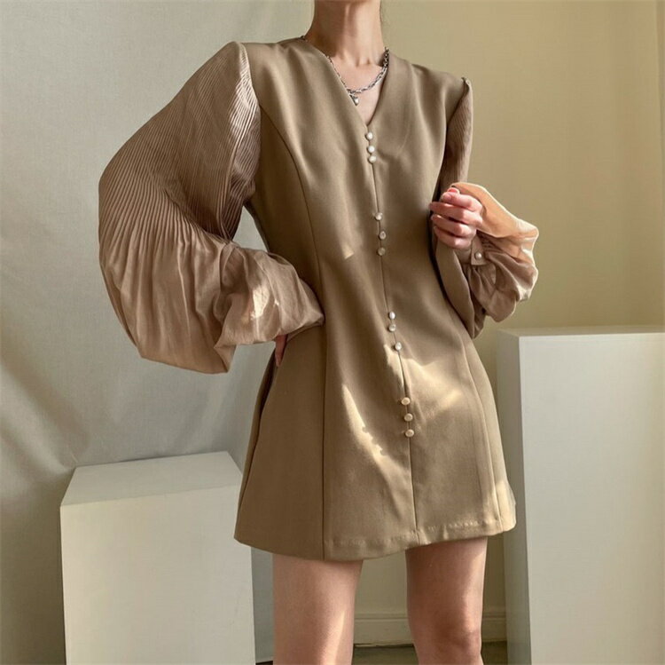 快適 トレンド 長袖 ミニスカート ワンピース[K](T)